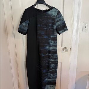 Elie Tahari Black and Blue Midi Dress
